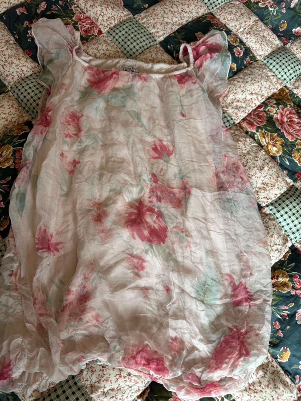 F—Luisa Ricci Sheer Floral Top in Pink & Mint